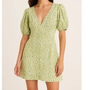 Faithfull the Brand Lime Floral Mini Dress sz XS